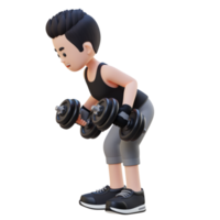 3D Sportsman Character Performing Dumbbell Kickbacks png