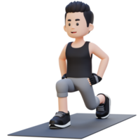 3D Sporty Male Character Performing Dynamic Lunges at the Gym png