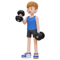 3D Sportsman Character Performing Right Hammer Curl with Dumbbell png