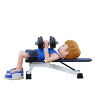 3D Sportsman Character Enhancing Upper Body Strength with Dumbbell Close Grip Bench Press png