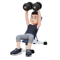 3d desportista personagem escultura muscular peito com inclinar Banco haltere peito mosca png