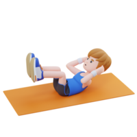 Perfecto abdominales 3d deportivo masculino personaje sobresaliendo en elevado pierna crujido a el gimnasio png