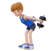 3D Sportsman Character Performing Dumbbell Kickbacks png