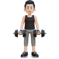 3d sportif personnage performant biceps boucle avec haltère png