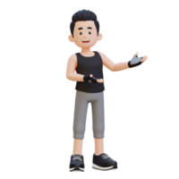 3D Sportsman Character Embracing Confidence with a Dynamic Hand Presentation Pose png