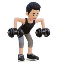 3D Sportsman Character performing Rear Delt Rows with Dumbbells png