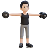 3D Sportsman Character Performing Dumbbell Lateral Raise png