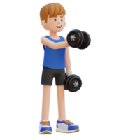 3D Sportsman Character Performing Dumbbell Chest Fly png