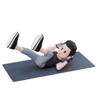 Perfect Abs 3D Sporty Male Character Mastering Bicycle Crunch at the Gym png