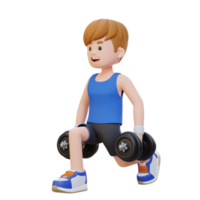 3D Sportsman Character Performing Dumbbell Split Squats right png