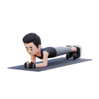 Dynamic 3D Sporty Male Character Nailing the Plank Pose at Home Gym png