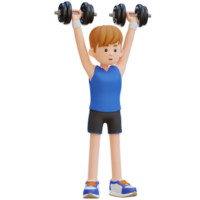 3D Sportsman Character Performing Dumbbell Shoulder Press png