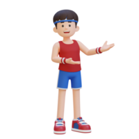 3D Sportsman Character Embracing Confidence with a Dynamic Hand Presentation Pose png