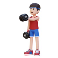 3d desportista personagem realizando haltere peito mosca png