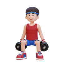 3d sportman karakter het uitvoeren van halter squats png