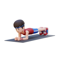 dynamisch 3d sportlich männlich Charakter nageln das Planke Pose beim Zuhause Fitnessstudio png
