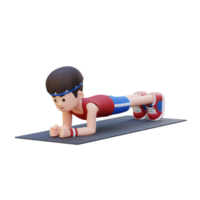 dinámica 3d deportivo masculino personaje magnífico el tablón actitud a hogar gimnasio png