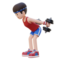 3D Sportsman Character Performing Dumbbell Kickbacks png