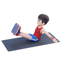 Perfect Abs 3D Sporty Male Character Mastering Frog Crunch at the Gym png