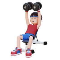 3d desportista personagem escultura muscular peito com inclinar Banco haltere peito mosca png