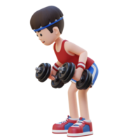 3D Sportsman Character Performing Dumbbell Kickbacks png