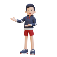 3D Sportsman Character Embracing Confidence with a Dynamic Hand Presentation Pose png