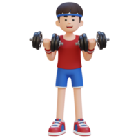 3d deportista personaje ejecutando bíceps rizo con pesa png