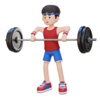 3d deportista personaje fortalecimiento hombro músculos con vertical fila rutina de ejercicio png