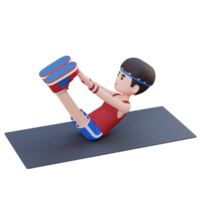 dinâmico 3d desportivo masculino personagem realizando abdômen v ups exercite-se às a Academia png