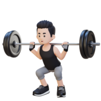 3D Sportsman Character Building Lower Body Strength with Barbell Squat Workout png