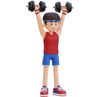 3D Sportsman Character Performing Dumbbell Shoulder Press png