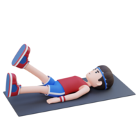 Dynamic 3D Sporty Male Character Rocking the Abs Scissor Kick Crunch Workout at the Gym png