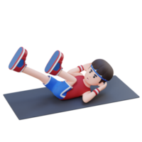 Perfect Abs 3D Sporty Male Character Mastering Bicycle Crunch at the Gym png