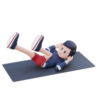 Perfect Abs 3D Sporty Male Character Mastering Bicycle Crunch at the Gym png
