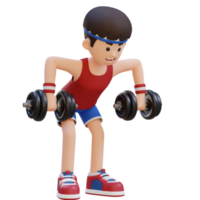 3d deportista personaje ejecutando posterior delt filas con pesas png