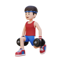 3D Sportsman Character Performing Dumbbell Split Squats right png