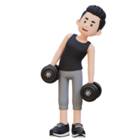 3D Sportsman Character Performing Dumbbell Side Bend png