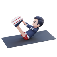 dinámica 3d deportivo masculino personaje ejecutando abdominales v UPS rutina de ejercicio a el gimnasio png