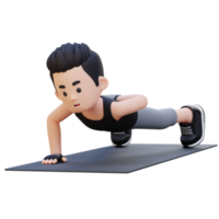 3D Sporty Male Character Mastering Single Arm Push Up at the Gym png