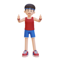 3d desportista personagem abraçando uma positivo estilo de vida com uma polegar acima pose png