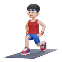 3D Sporty Male Character Performing Dynamic Lunges at the Gym png