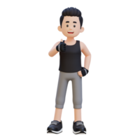 3d sportif personnage embrassement une positif mode de vie avec une pouce en haut pose png