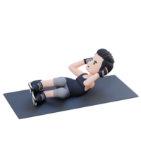 Dynamic 3D Sporty Male Character Engaging in Abs Side Crunch Workout at the Gym png