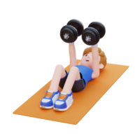 3D Sportsman Character Performing Dumbbell Chest Fly png