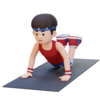 3d sportif Masculin personnage Maîtriser le genou pousser en haut exercice à Accueil Gym png