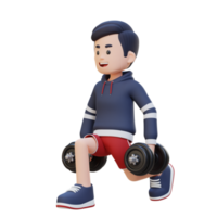 3D Sportsman Character Performing Dumbbell Split Squats right png