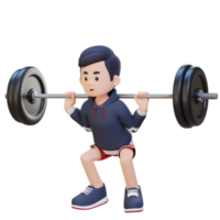 3D Sportsman Character Building Lower Body Strength with Barbell Squat Workout png