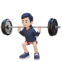 3D Sportsman Character Building Lower Body Strength with Barbell Squat Workout png