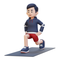 3D Sporty Male Character Performing Dynamic Lunges at the Gym png