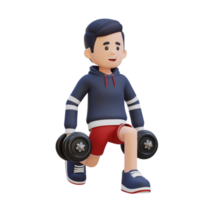 3D Sportsman Character Performing Dumbbell Split Squats left png